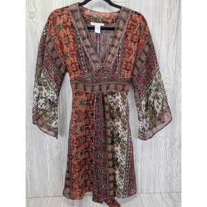Womens Sheer Fairy Grunge Boho Blouse Large Paisley Bell Sleeve Peasant Festival